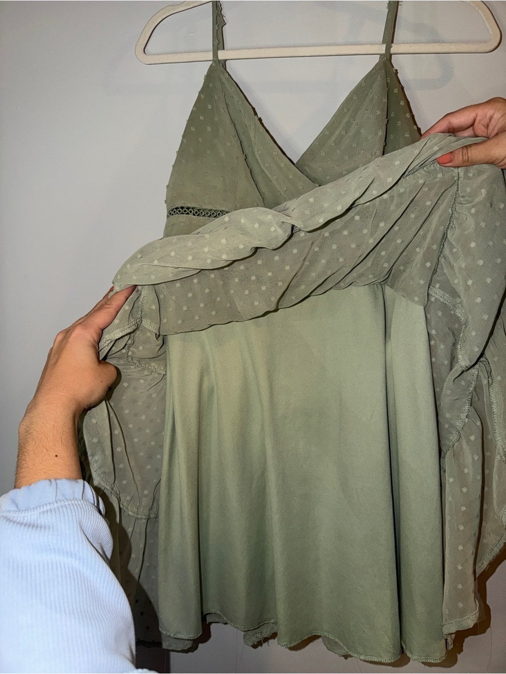 Altar’s State Light Green Swiss Dot Spaghetti Strap Dress - Picture 3 of 6